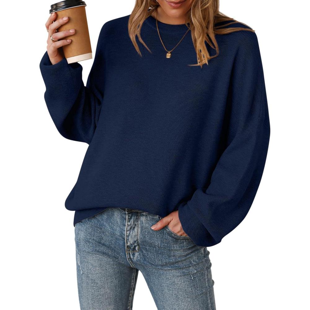 imageArachampCloz Womens Wool Blend Oversized Sweaters Crewneck Casual Outfits Fashion Spring TopsNavy