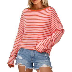 Arach&Cloz Women’s Linen Blend Beach Vacation Cover Up Summer Casual Oversized Off Shoulder Tops 2026(Coral Pink)