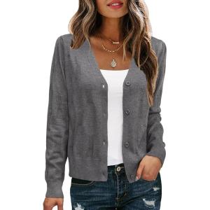 Arach&Cloz Women’s Soft Cropped Cardigan Casual Lightweight Shrug Sweater Tops(Dark Gray)