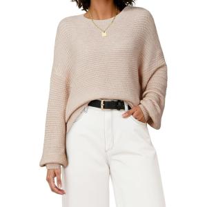 Arach&Cloz Women’s Wool Blend Crewneck Fall Trendy Oversized Waffle Sweaters 2025(Apricot)