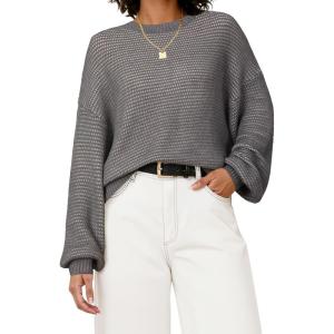 Arach&Cloz Women’s Wool Blend Crewneck Fall Trendy Oversized Waffle Sweaters 2025(Gray)