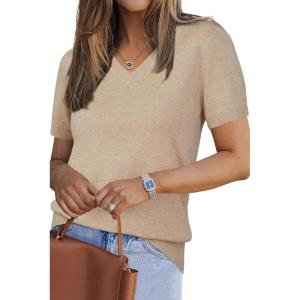 Arach&Cloz Women’s Wool Blend Spring Summer Lightweight Business Casual Sweater Tops 2026(Apricot02)