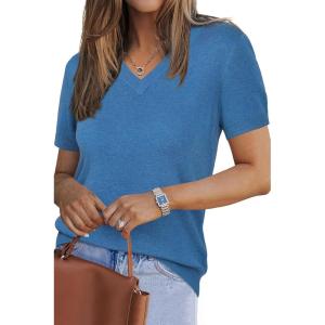 Arach&Cloz Women’s Wool Blend Spring Summer Lightweight Business Casual Sweater Tops 2026(Heather Blue)