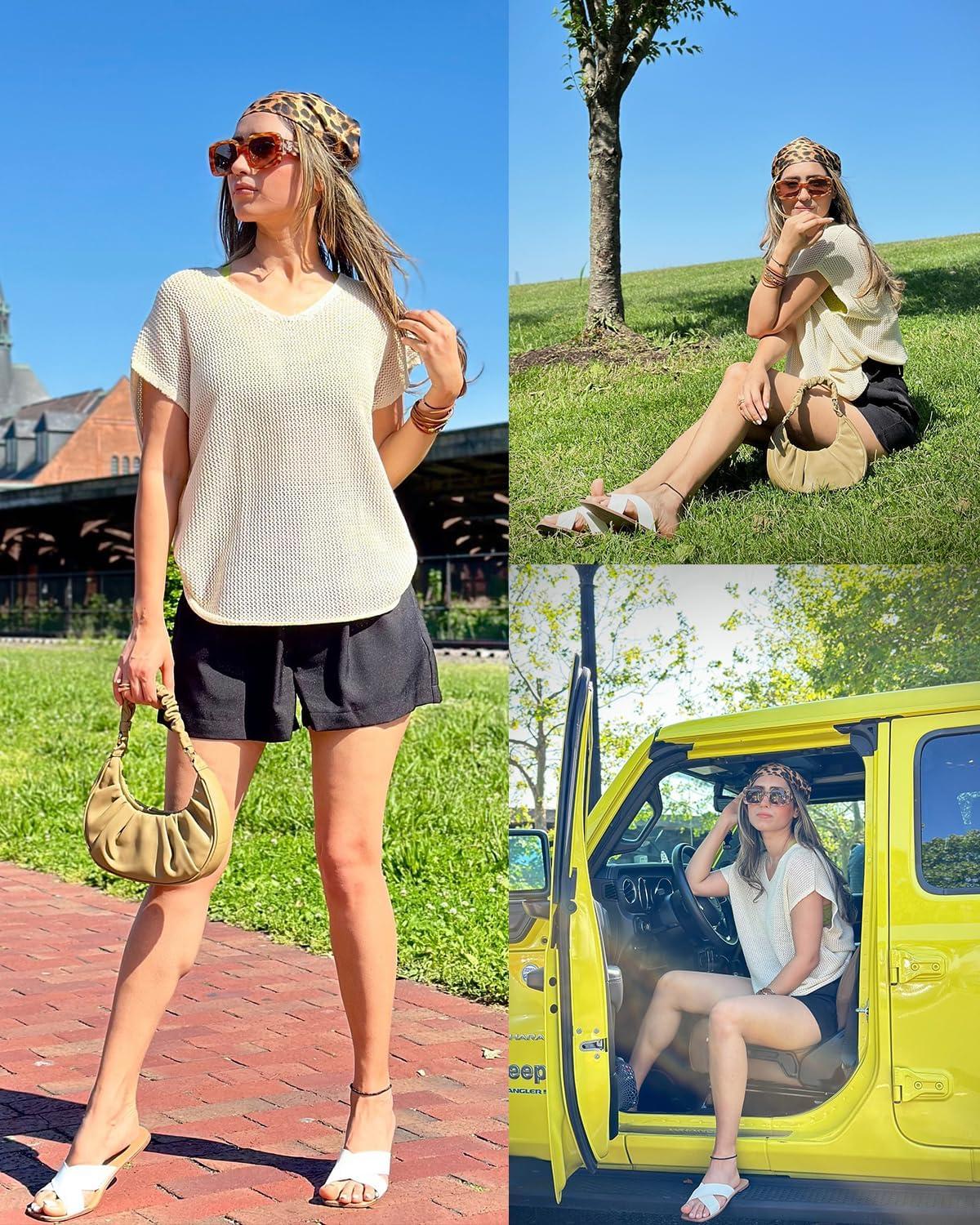 imageArachampCloz Women Crochet Tops 2025 Summer Wool Blended Sweater Vest Short Sleeve Fashion Outfits Oversized CoverupApricot