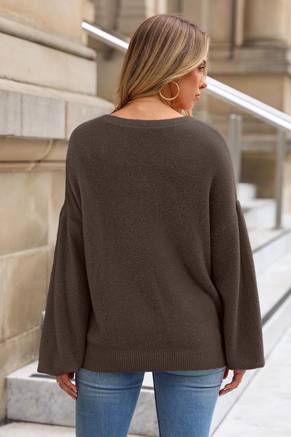 imageArachampCloz Women Wool Bend Soft Warm Fuzzy Loose Fit Fall Sweater 2025Coffee