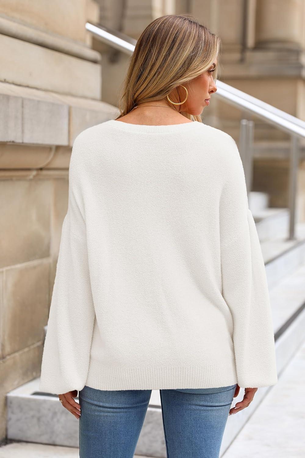 imageArachampCloz Women Wool Bend Soft Warm Fuzzy Loose Fit Fall Sweater 2025White