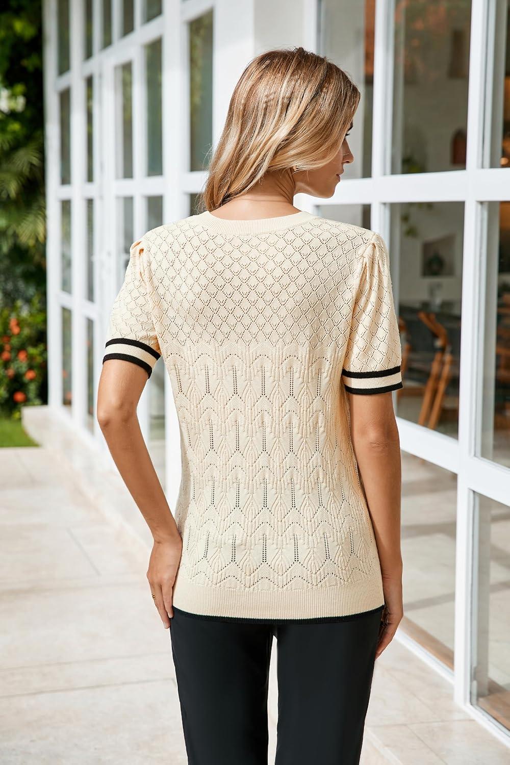 imageArachampCloz Womens Cotton Blend Breathable Crochet Summer Tops 2025Apricot Black