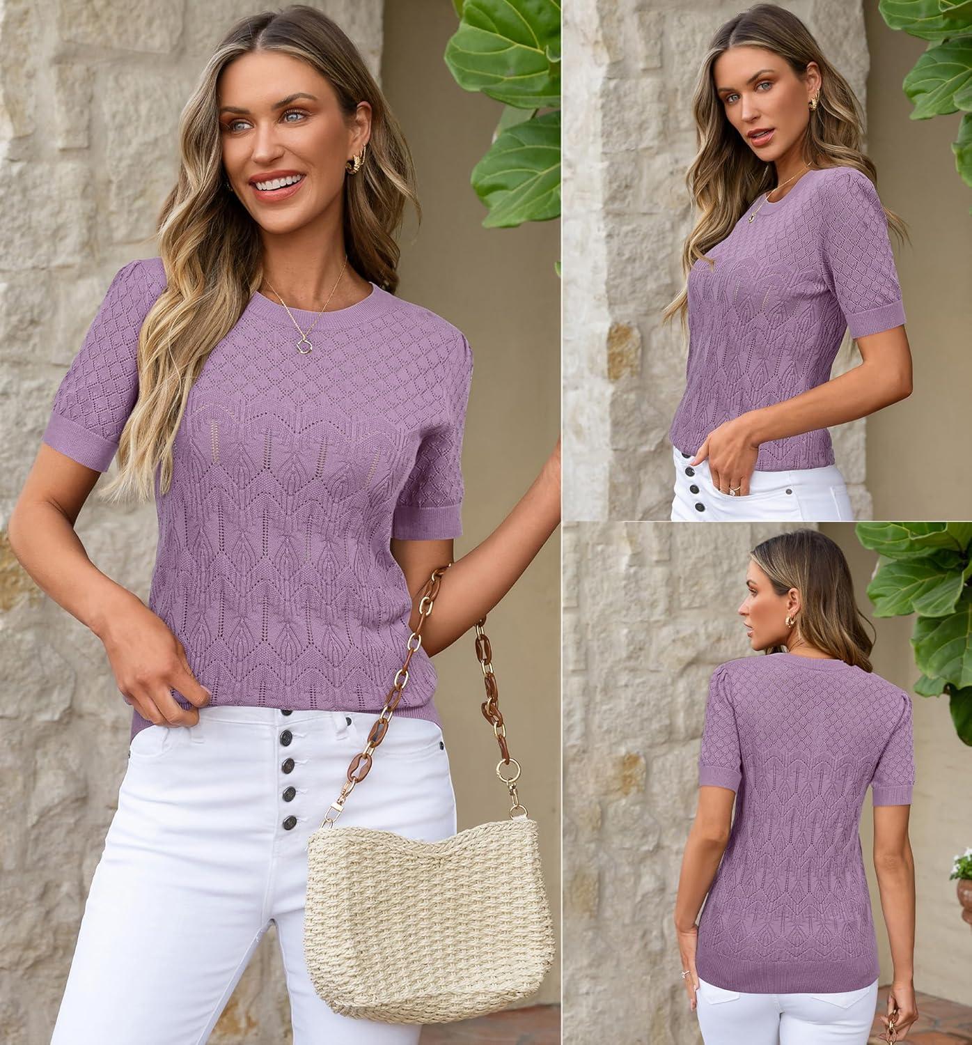 imageArachampCloz Womens Cotton Blend Breathable Crochet Summer Tops 2025Lilac Purple
