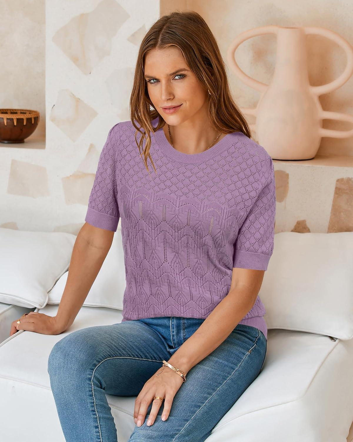 imageArachampCloz Womens Cotton Blend Breathable Crochet Summer Tops 2025Lilac Purple