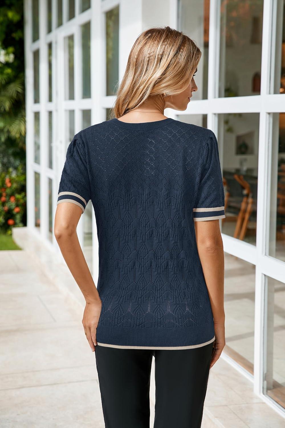 imageArachampCloz Womens Cotton Blend Breathable Crochet Summer Tops 2025Navy Apricot