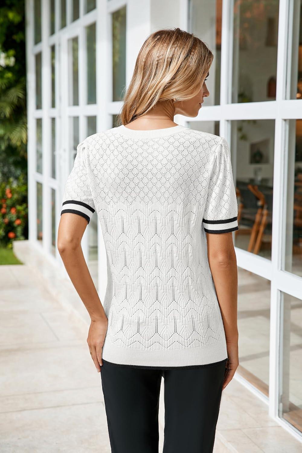 imageArachampCloz Womens Cotton Blend Breathable Crochet Summer Tops 2025White Black
