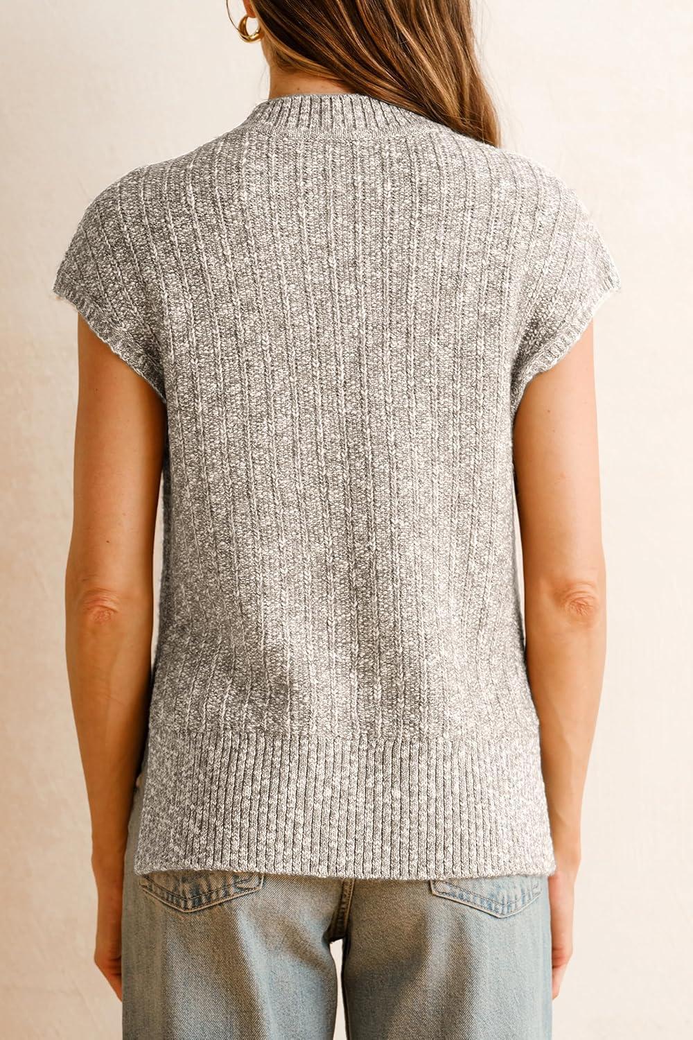 imageArachampCloz Womens Cotton Blend Cap Sleeve Side Slit Sweater Vest Fall Casual Tops 2025Khaki Grey
