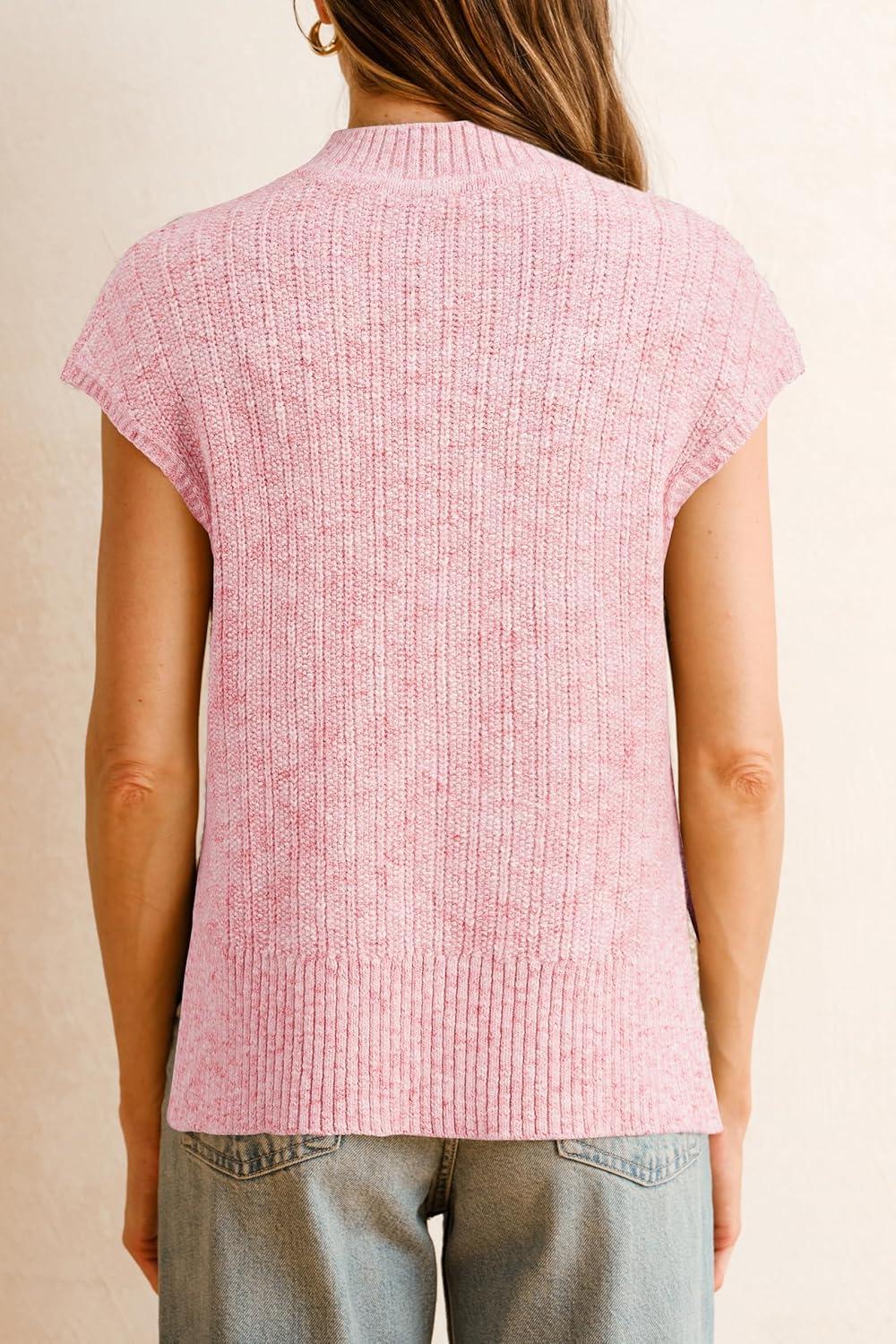 imageArachampCloz Womens Cotton Blend Cap Sleeve Side Slit Sweater Vest Fall Casual Tops 2025Light Pink