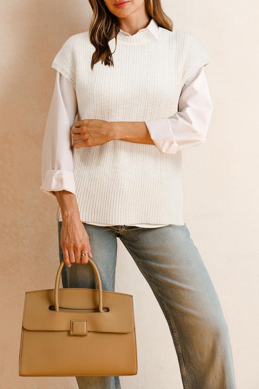 imageArachampCloz Womens Cotton Blend Cap Sleeve Side Slit Sweater Vest Fall Casual Tops 2025Offwhite
