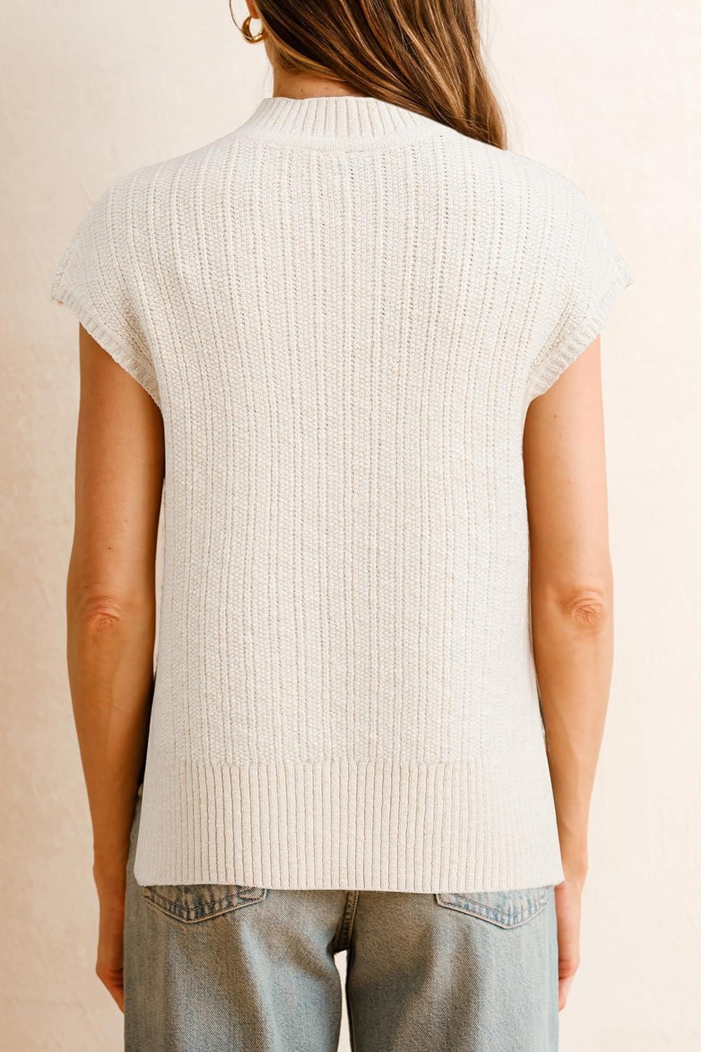 imageArachampCloz Womens Cotton Blend Cap Sleeve Side Slit Sweater Vest Fall Casual Tops 2025Offwhite