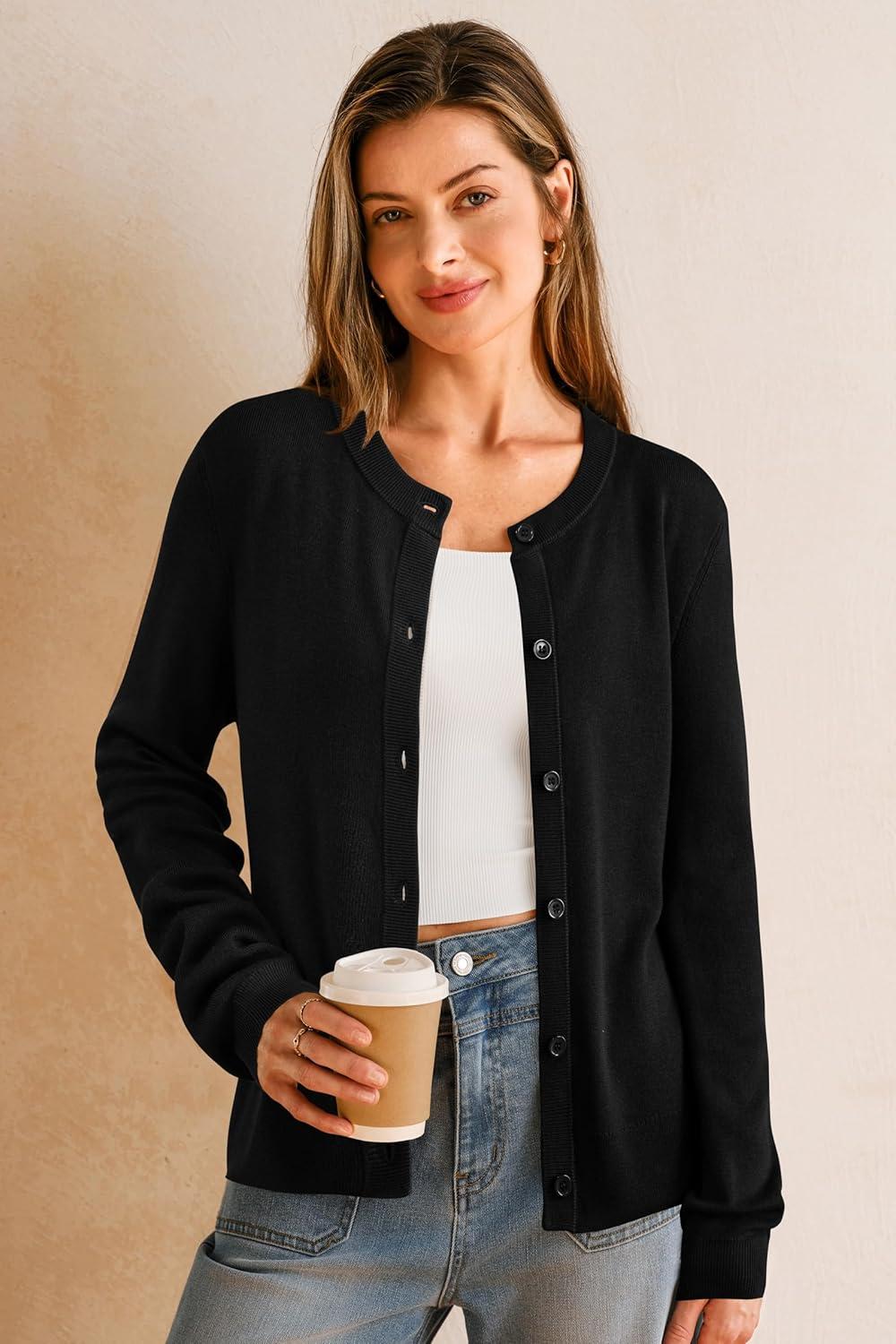 imageArachampCloz Womens Wool Blend Lightweight Spring Business Casual Cardigan Sweaters TopsBlack