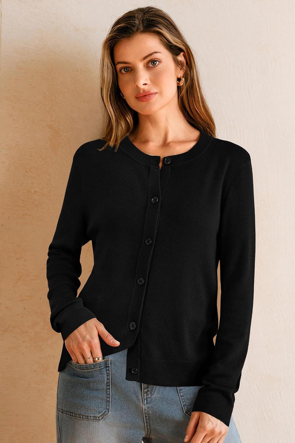 imageArachampCloz Womens Wool Blend Lightweight Spring Business Casual Cardigan Sweaters TopsBlack