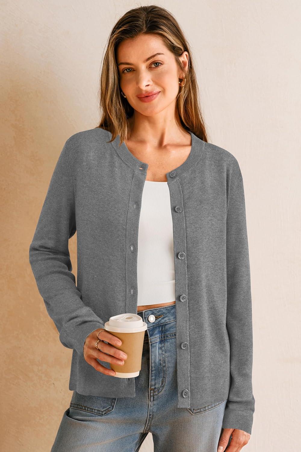 imageArachampCloz Womens Wool Blend Lightweight Spring Business Casual Cardigan Sweaters TopsDark Gray