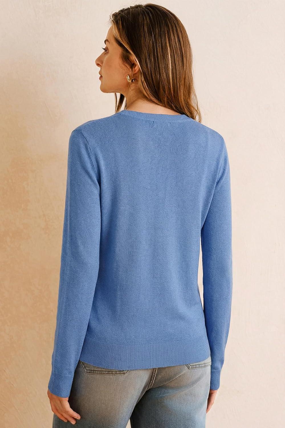 imageArachampCloz Womens Wool Blend Lightweight Spring Business Casual Cardigan Sweaters TopsLake Blue