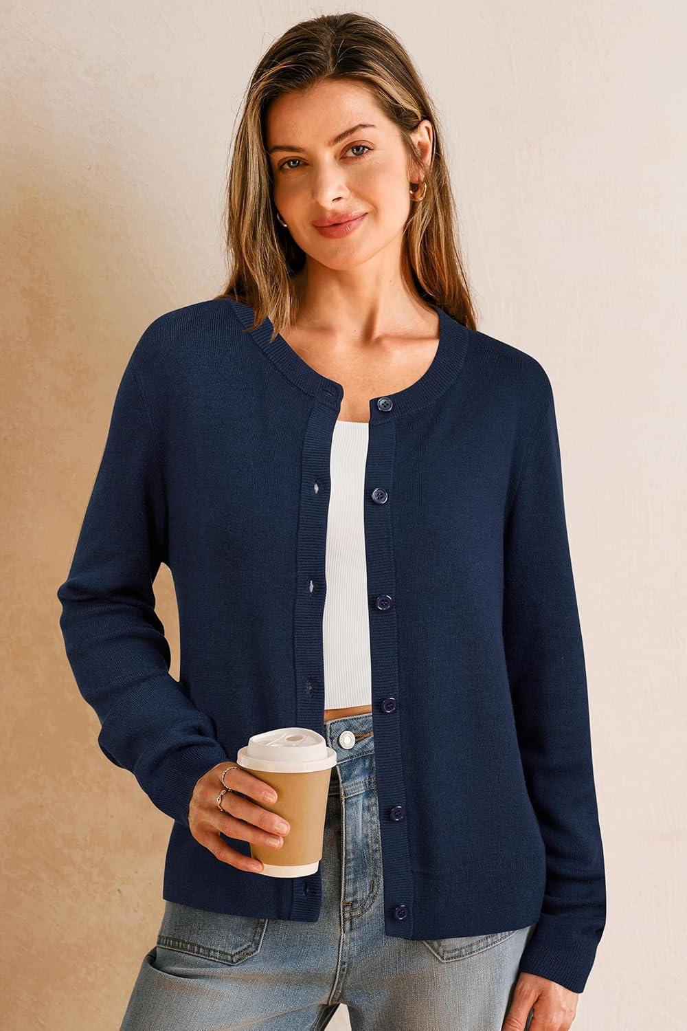 imageArachampCloz Womens Wool Blend Lightweight Spring Business Casual Cardigan Sweaters TopsNavy