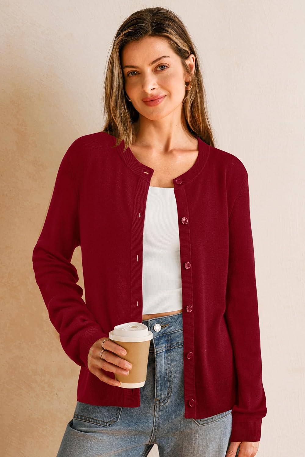 imageArachampCloz Womens Wool Blend Lightweight Spring Business Casual Cardigan Sweaters TopsRed