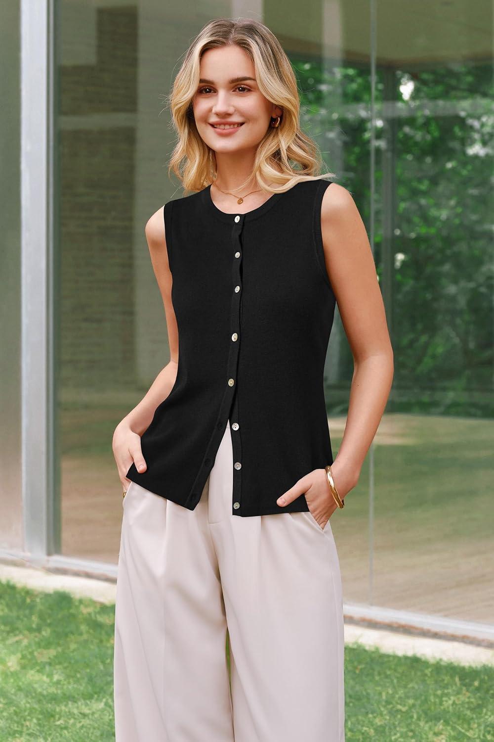 imageArachampCloz Womens Wool Blend Non See Through Button Down Business Casual Tank Tops 2026Black