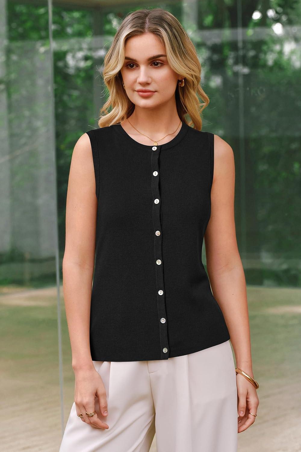 imageArachampCloz Womens Wool Blend Non See Through Button Down Business Casual Tank Tops 2026Black