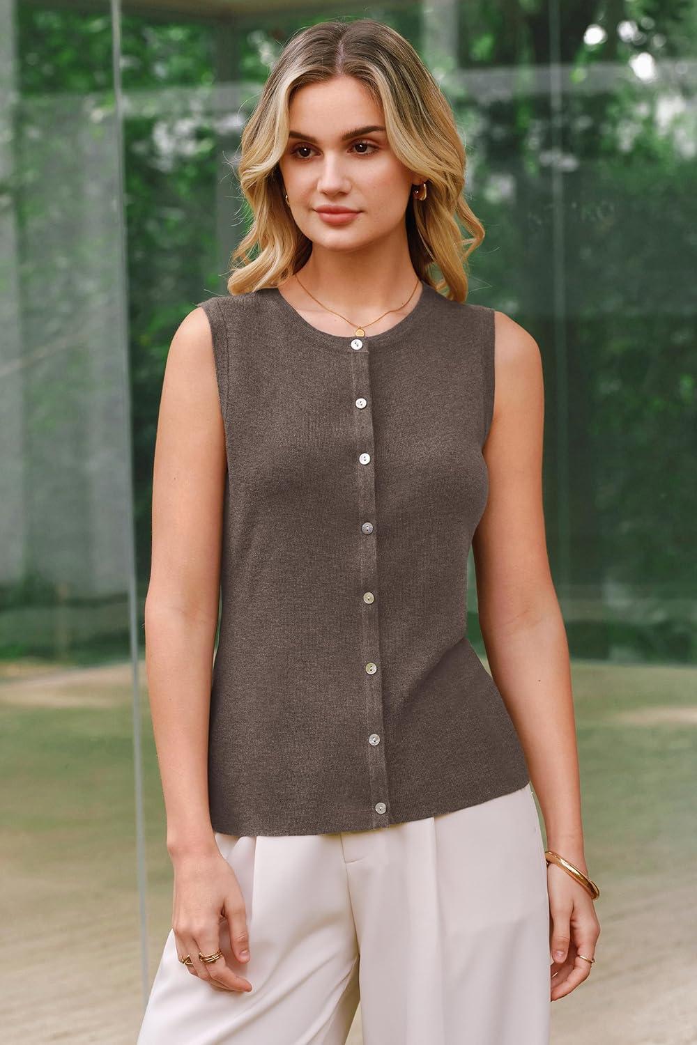 imageArachampCloz Womens Wool Blend Non See Through Button Down Business Casual Tank Tops 2026Coffee