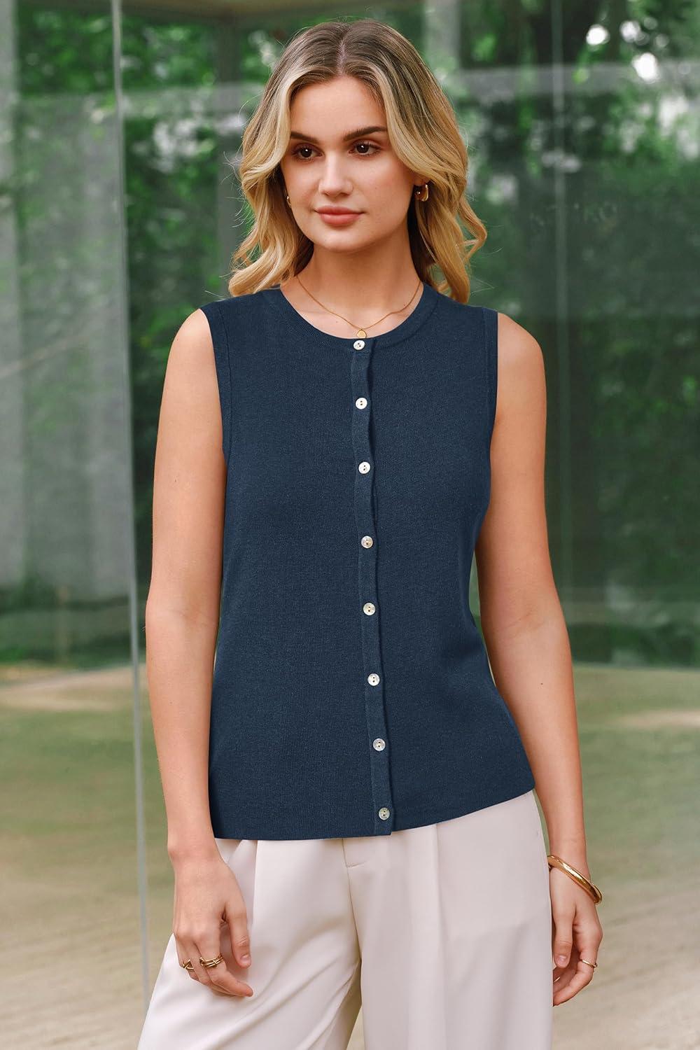 imageArachampCloz Womens Wool Blend Non See Through Button Down Business Casual Tank Tops 2026Dark Blue