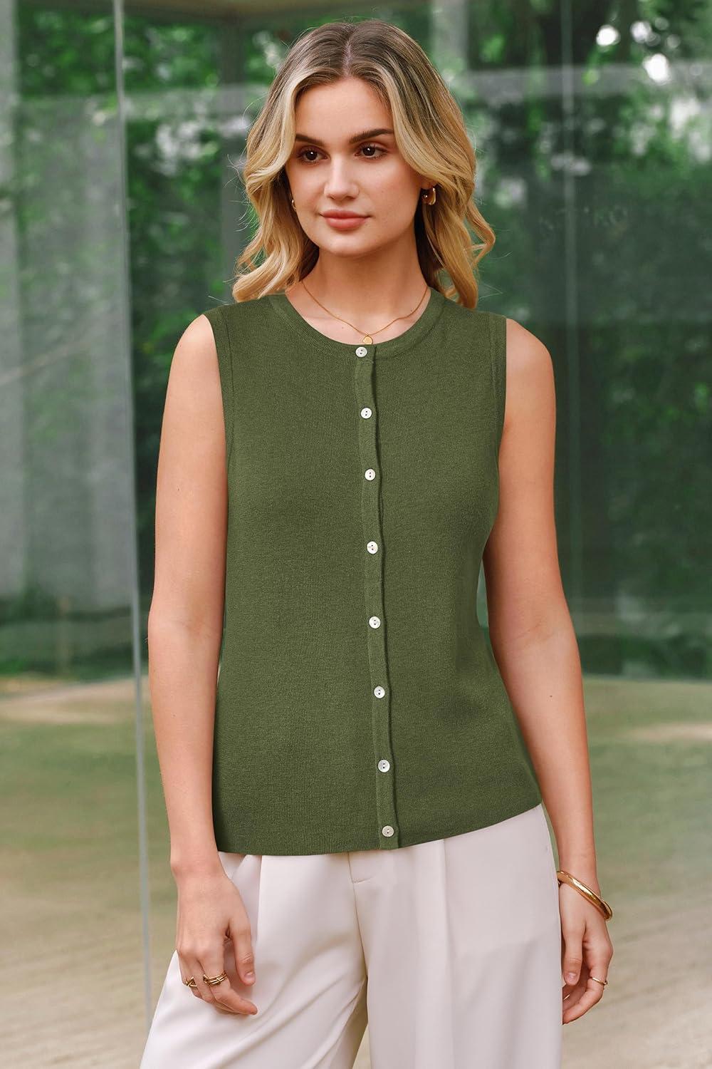 imageArachampCloz Womens Wool Blend Non See Through Button Down Business Casual Tank Tops 2026Olive Green