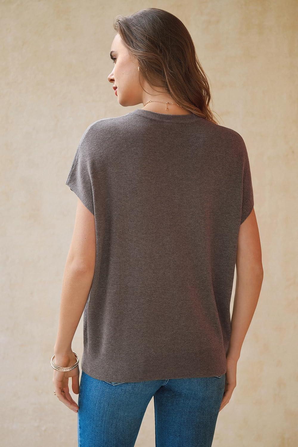imageArachampCloz Womens Wool Blend Short Sleeve Oversized Sweater Business Casual Tops 2026Coffee