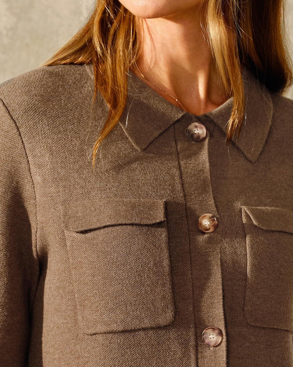 imageArachampCloz Womens Wool Blend Spring Fashion Button Down Cropped Jacket Shackets 2026Brown
