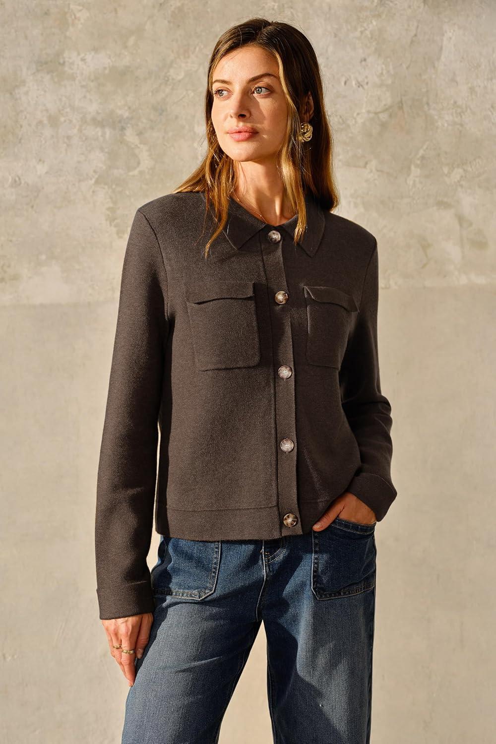 imageArachampCloz Womens Wool Blend Spring Fashion Button Down Cropped Jacket Shackets 2026Coffee