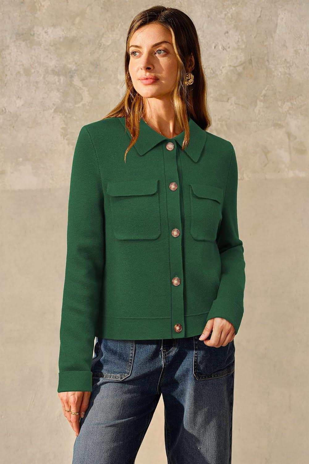 imageArachampCloz Womens Wool Blend Spring Fashion Button Down Cropped Jacket Shackets 2026Green