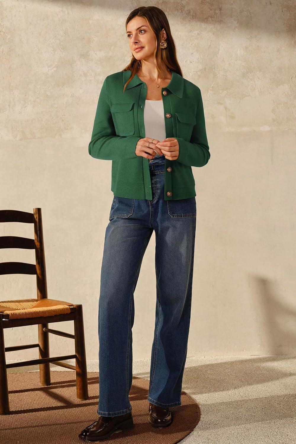 imageArachampCloz Womens Wool Blend Spring Fashion Button Down Cropped Jacket Shackets 2026Green