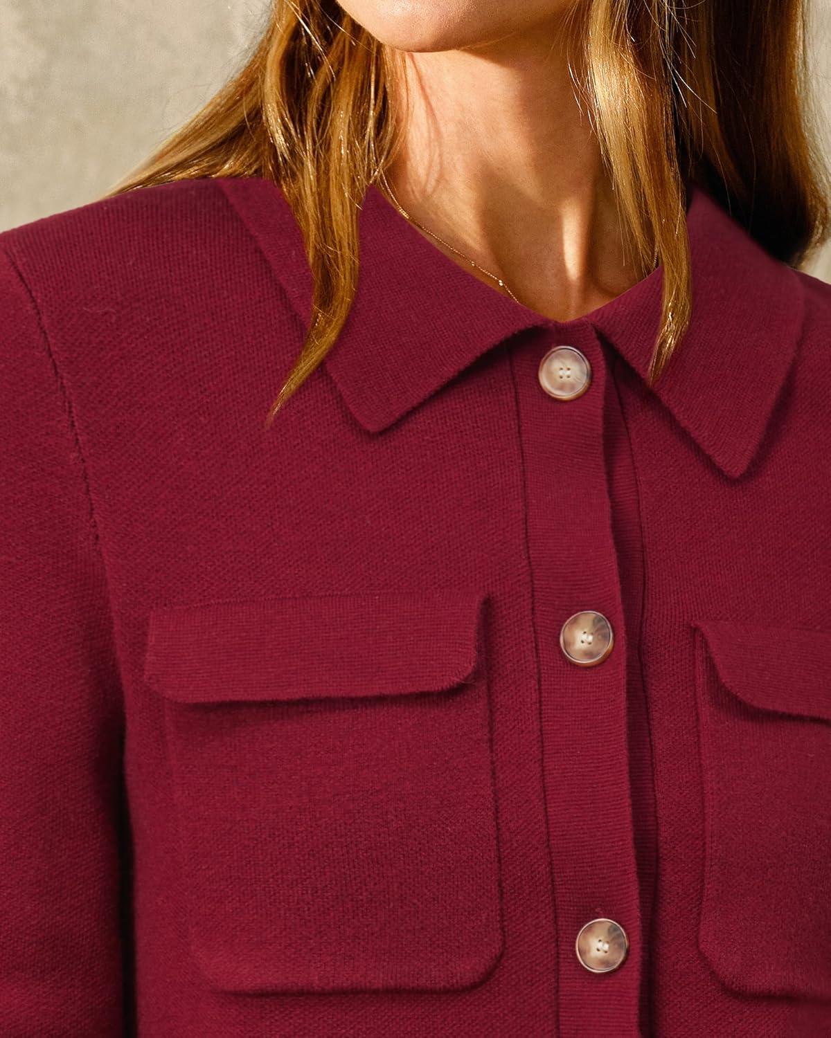 imageArachampCloz Womens Wool Blend Spring Fashion Button Down Cropped Jacket Shackets 2026Red