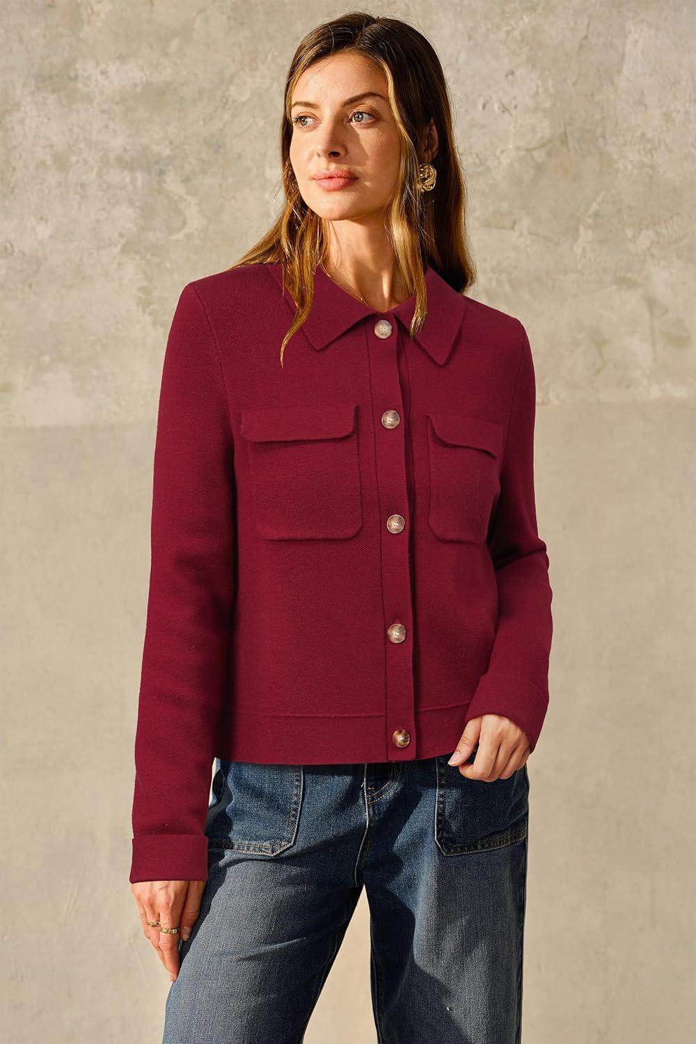 imageArachampCloz Womens Wool Blend Spring Fashion Button Down Cropped Jacket Shackets 2026Red