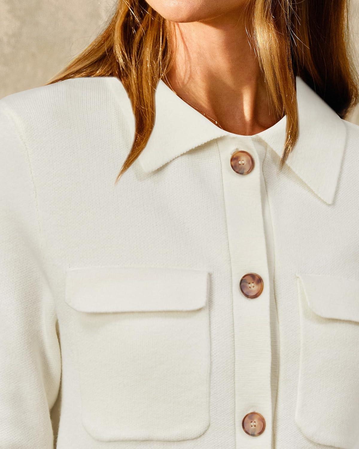 imageArachampCloz Womens Wool Blend Spring Fashion Button Down Cropped Jacket Shackets 2026White