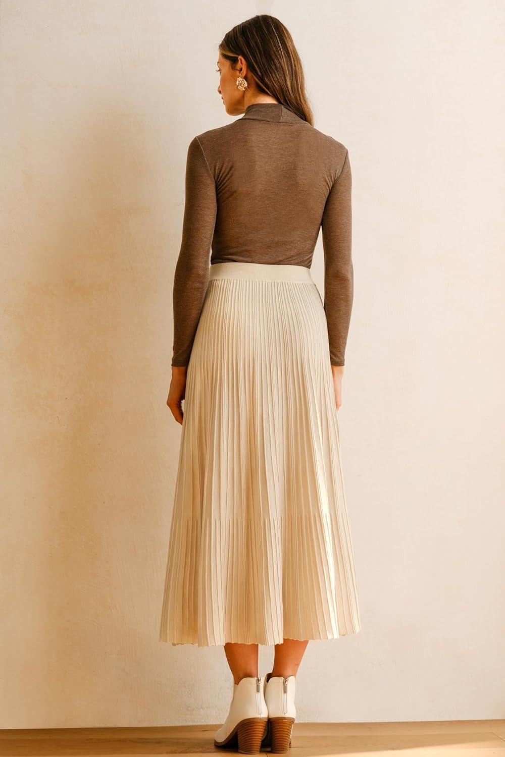 imageArachampCloz Womens Wool Blend Wide Elastic Band ALine Pleated Flowy Long Skirts 2025Apricot