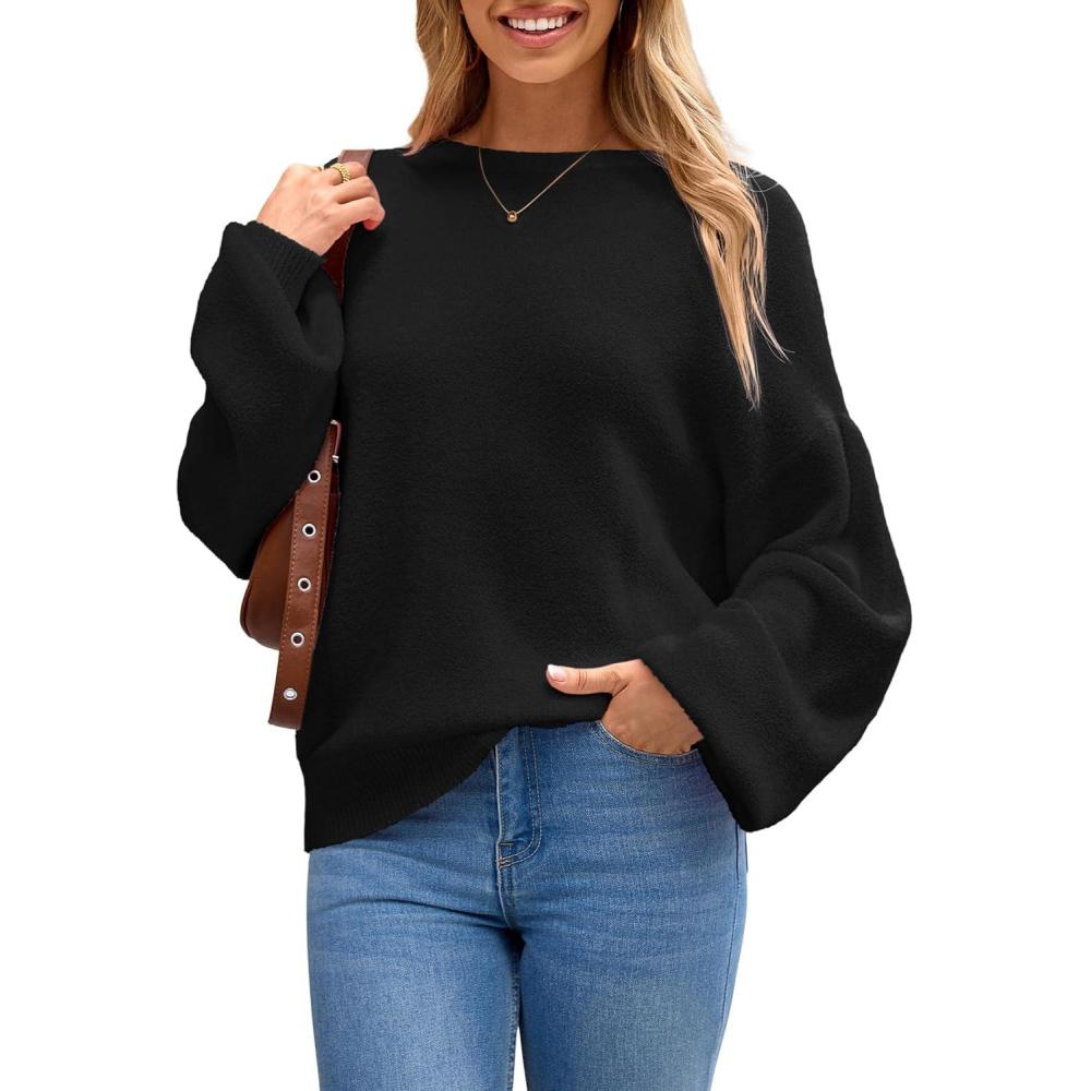 imageArachampCloz Women Wool Bend Soft Warm Fuzzy Loose Fit Fall Sweater 2025Balck
