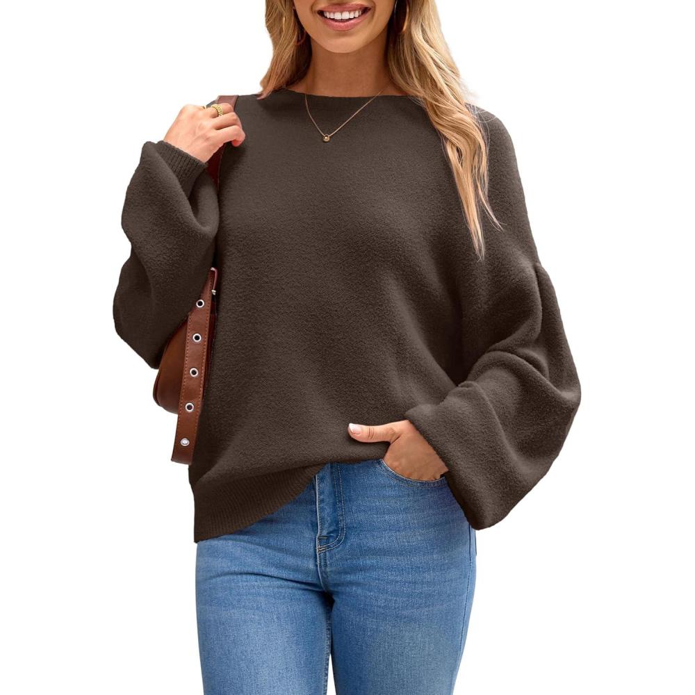 imageArachampCloz Women Wool Bend Soft Warm Fuzzy Loose Fit Fall Sweater 2025Coffee