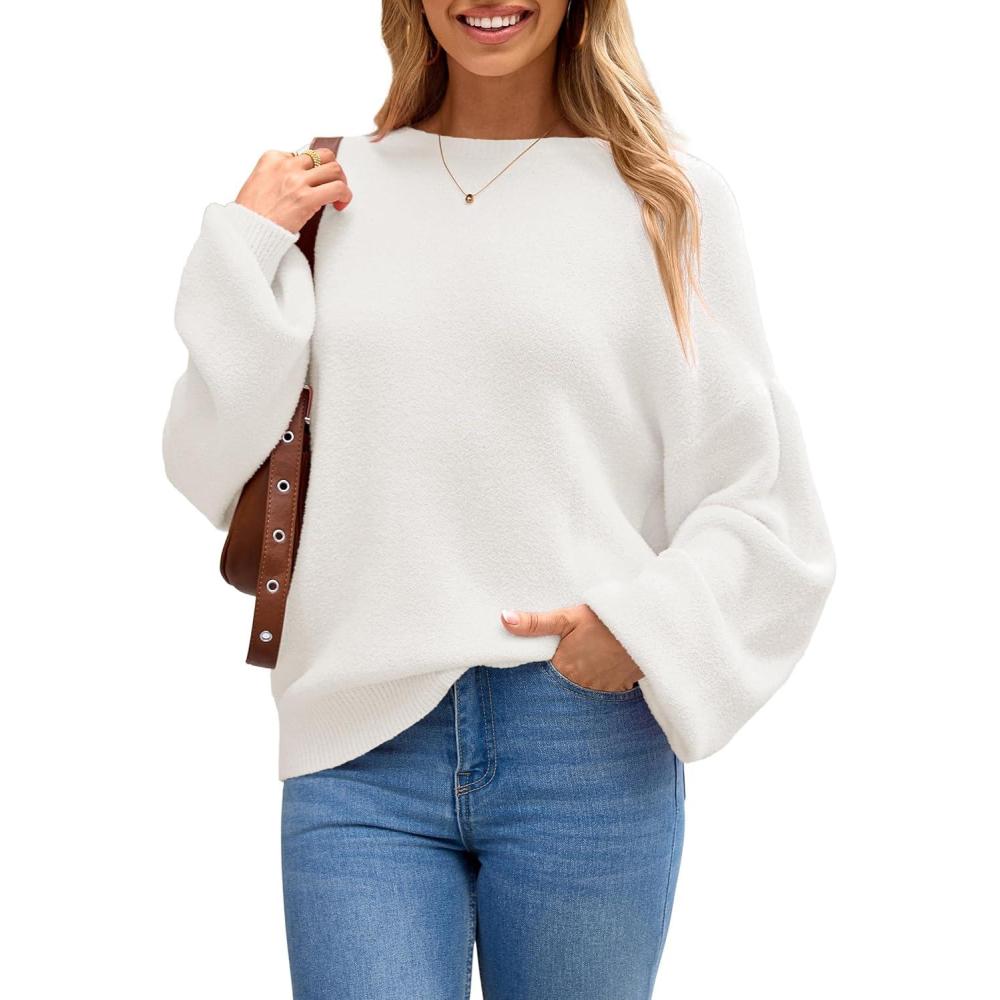 imageArachampCloz Women Wool Bend Soft Warm Fuzzy Loose Fit Fall Sweater 2025White