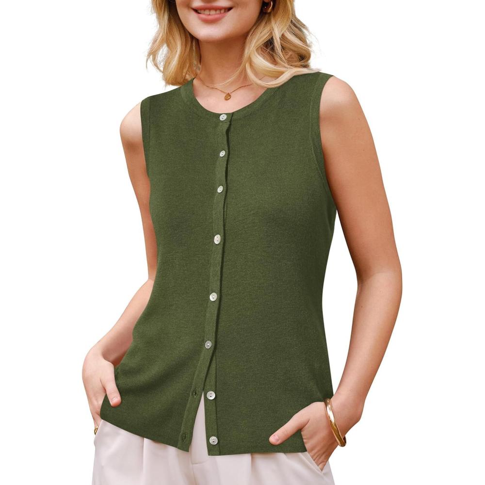 imageArachampCloz Womens Wool Blend Non See Through Button Down Business Casual Tank Tops 2026Olive Green