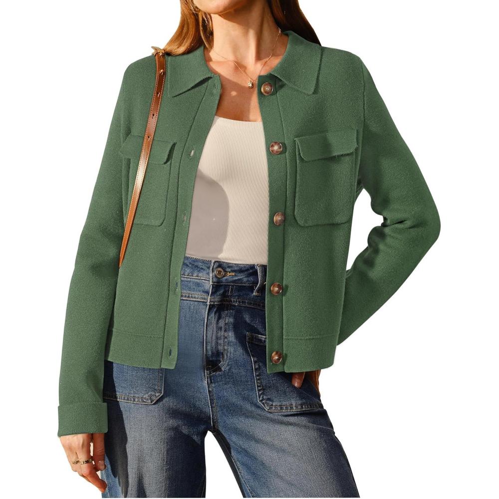imageArachampCloz Womens Wool Blend Spring Fashion Button Down Cropped Jacket Shackets 2026Army Green