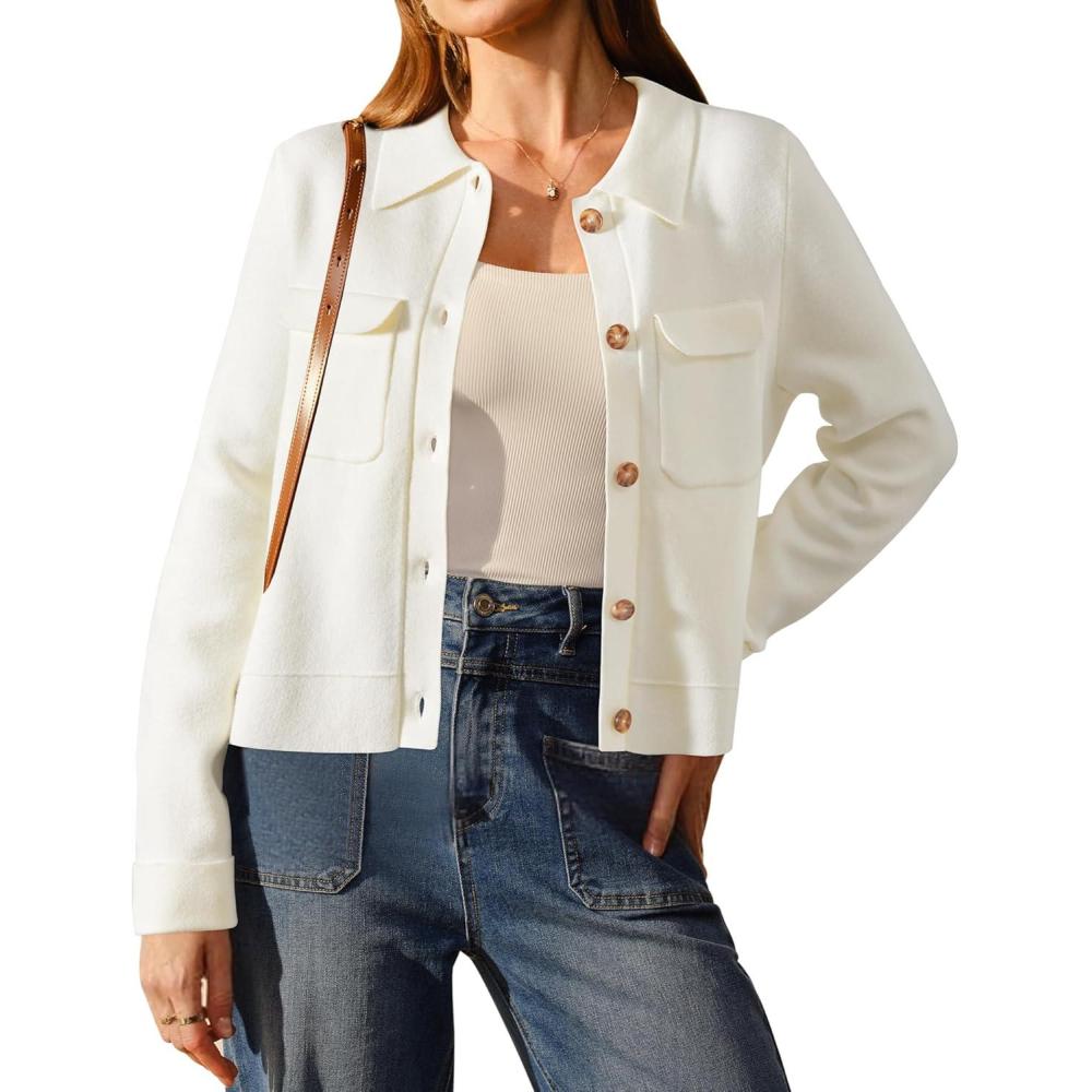 imageArachampCloz Womens Wool Blend Spring Fashion Button Down Cropped Jacket Shackets 2026White