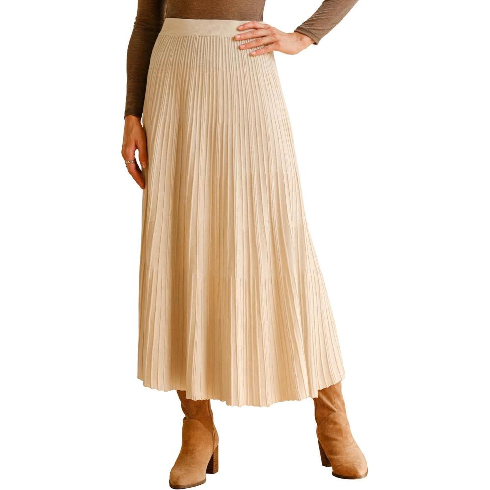 imageArachampCloz Womens Wool Blend Wide Elastic Band ALine Pleated Flowy Long Skirts 2025Apricot