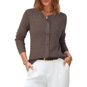 Arach&Cloz Women’s Wool Blend Lightweight Spring Business Casual Cardigan Sweaters Tops(Coffee)