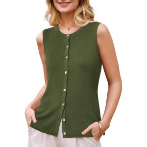 Arach&Cloz Women’s Wool Blend Non See Through Button Down Business Casual Tank Tops 2026(Olive Green)