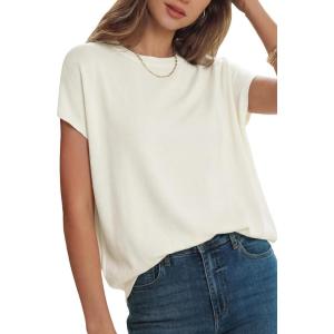 Arach&Cloz Women’s Wool Blend Short Sleeve Oversized Sweater Business Casual Tops 2026(Off-white)