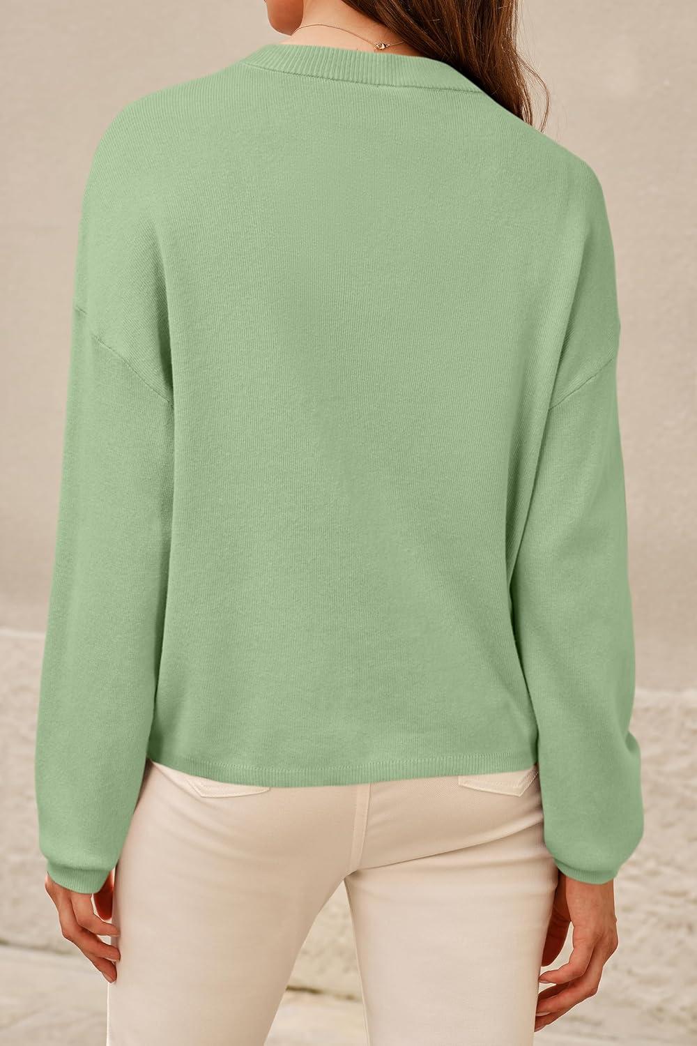 imageArachampCloz Womens 100 Cotton Sweaters Spring Summer Casual Relaxed Fit Cozy Sweatshirt Tops 2026Sage Green